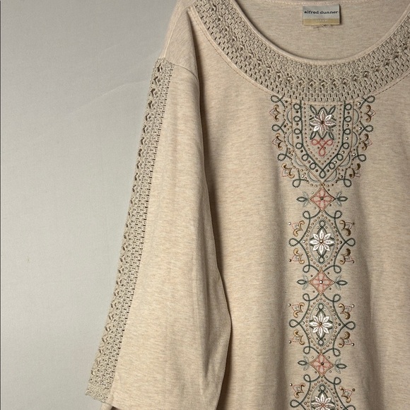 ALFRED DUNNER Women's Missy Ec Embroidery Top Shirt 3/4 Sleeves Plus Size - Picture 3 of 8